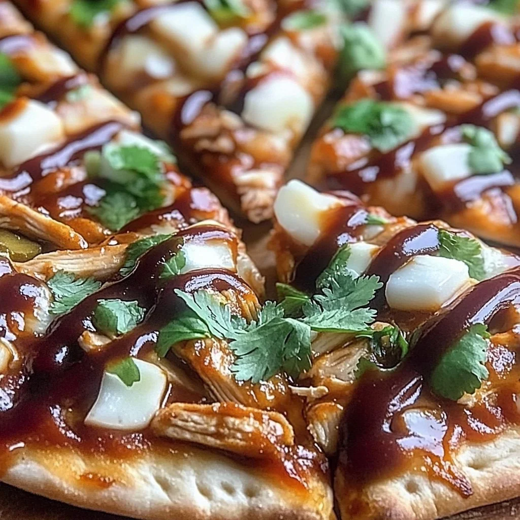 Delicious BBQ Chicken Flatbread Pizza topped with cheese and fresh ingredients