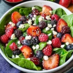 Fresh Berry Spinach Salad with mixed berries and dressing