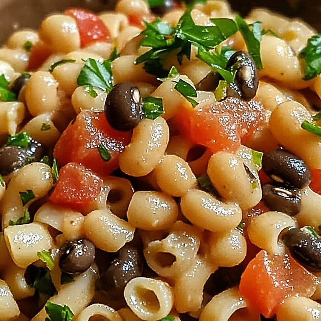 Delicious dish of Black Eyed Peas and Pasta served in a bowl.