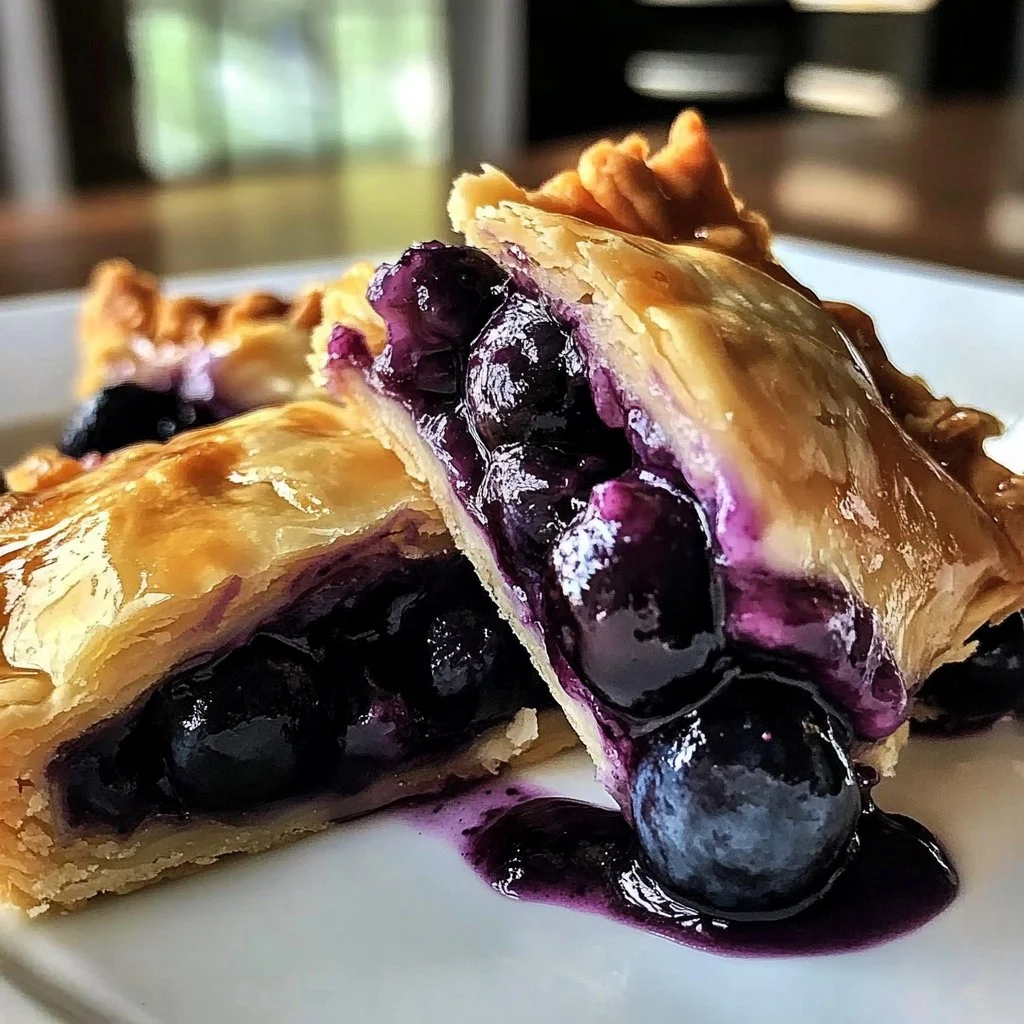 Delicious blueberry pie bombs topped with fresh berries and icing