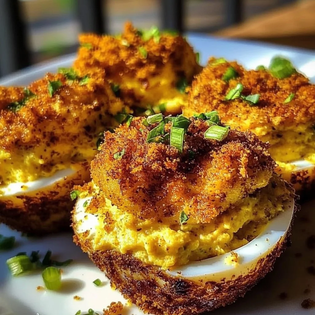 Cajun Fried Deviled Eggs served with spices and garnishes