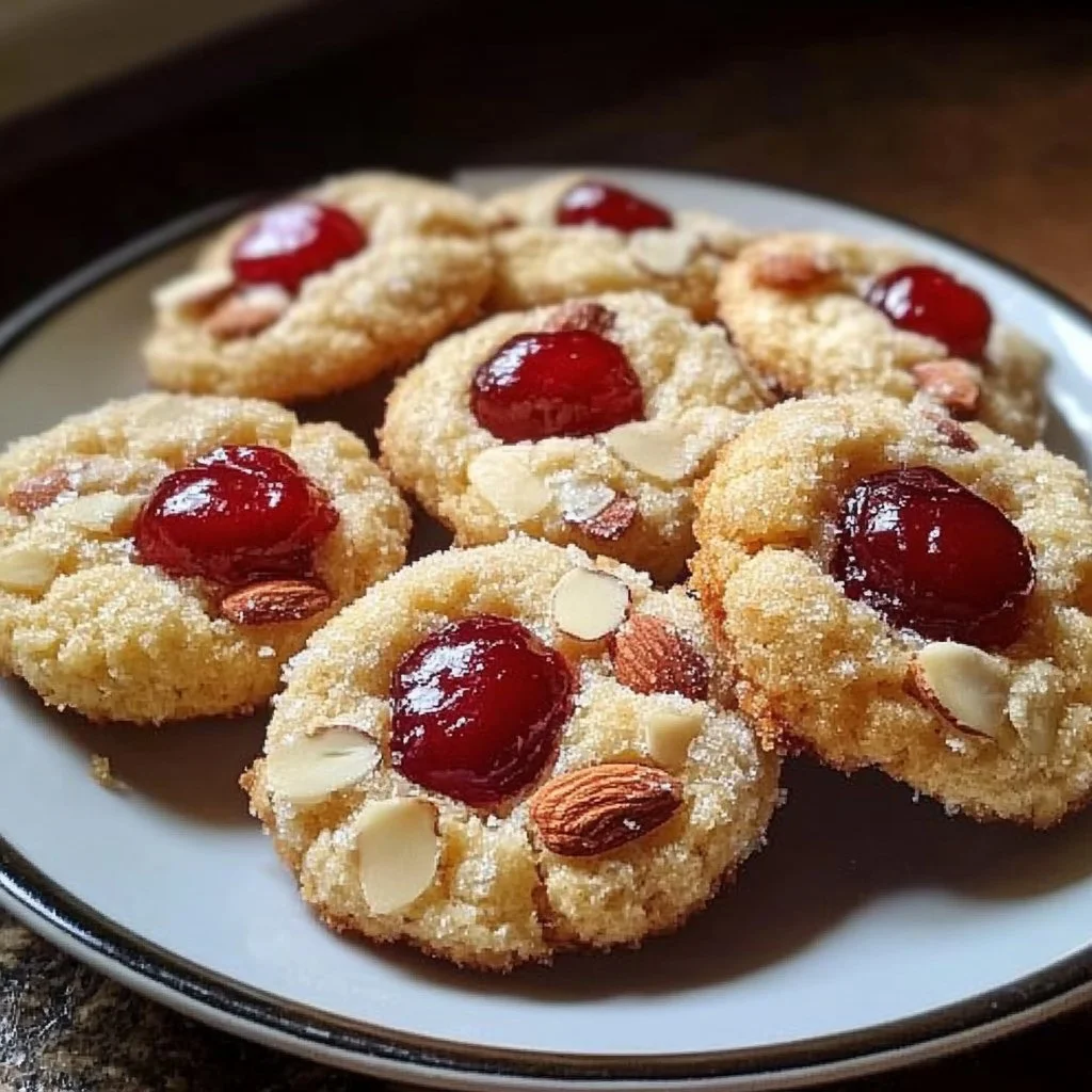 Delicious Cherry Almond Amish Sugar Cookies on a plate