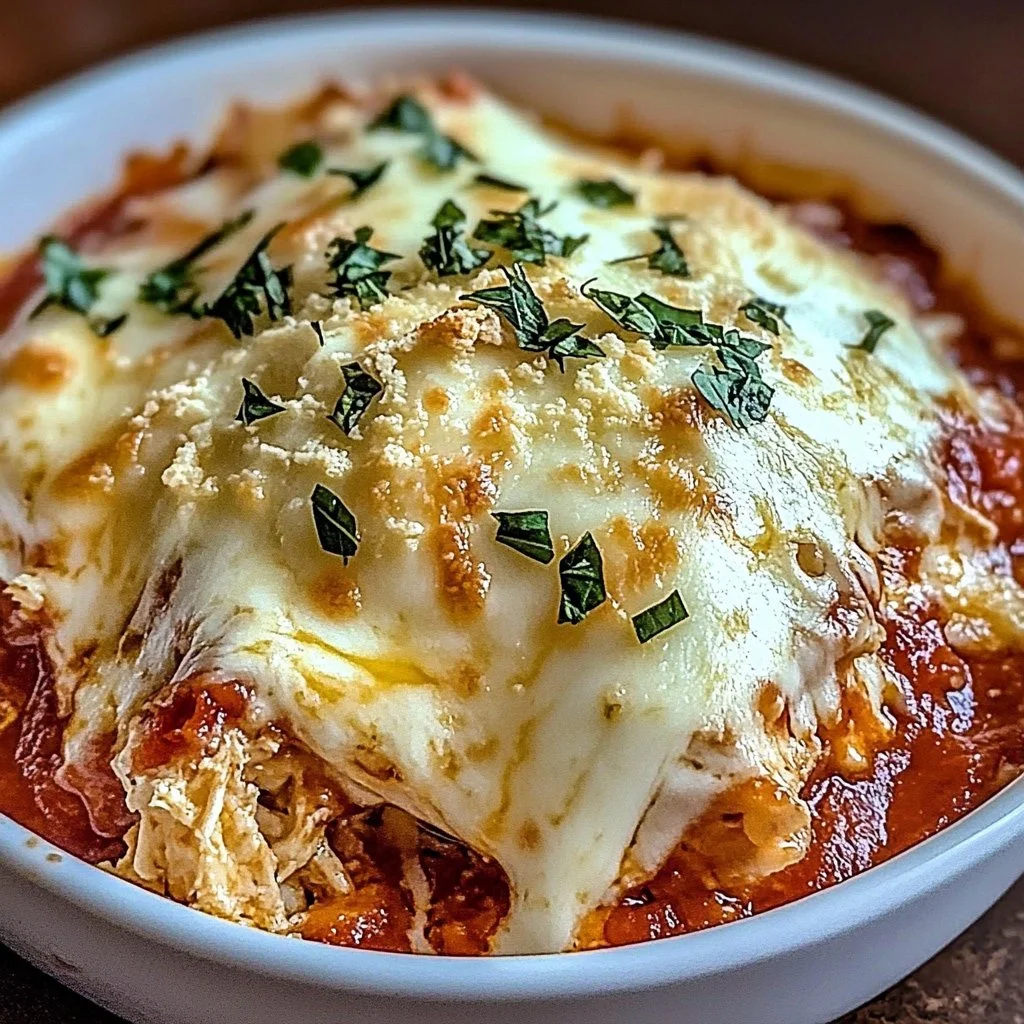 Delicious Chicken Parm Cottage Cheese Bowl with melt-in-your-mouth cheese and chicken