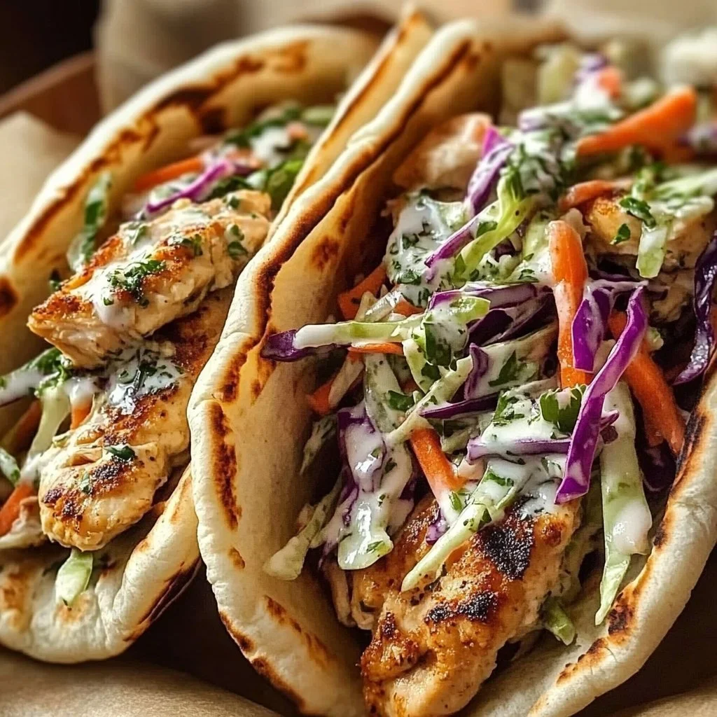 Chicken Pitas with Herbed Slaw
