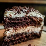 Layered Choc Ripple Cake with chocolate cream and biscuits