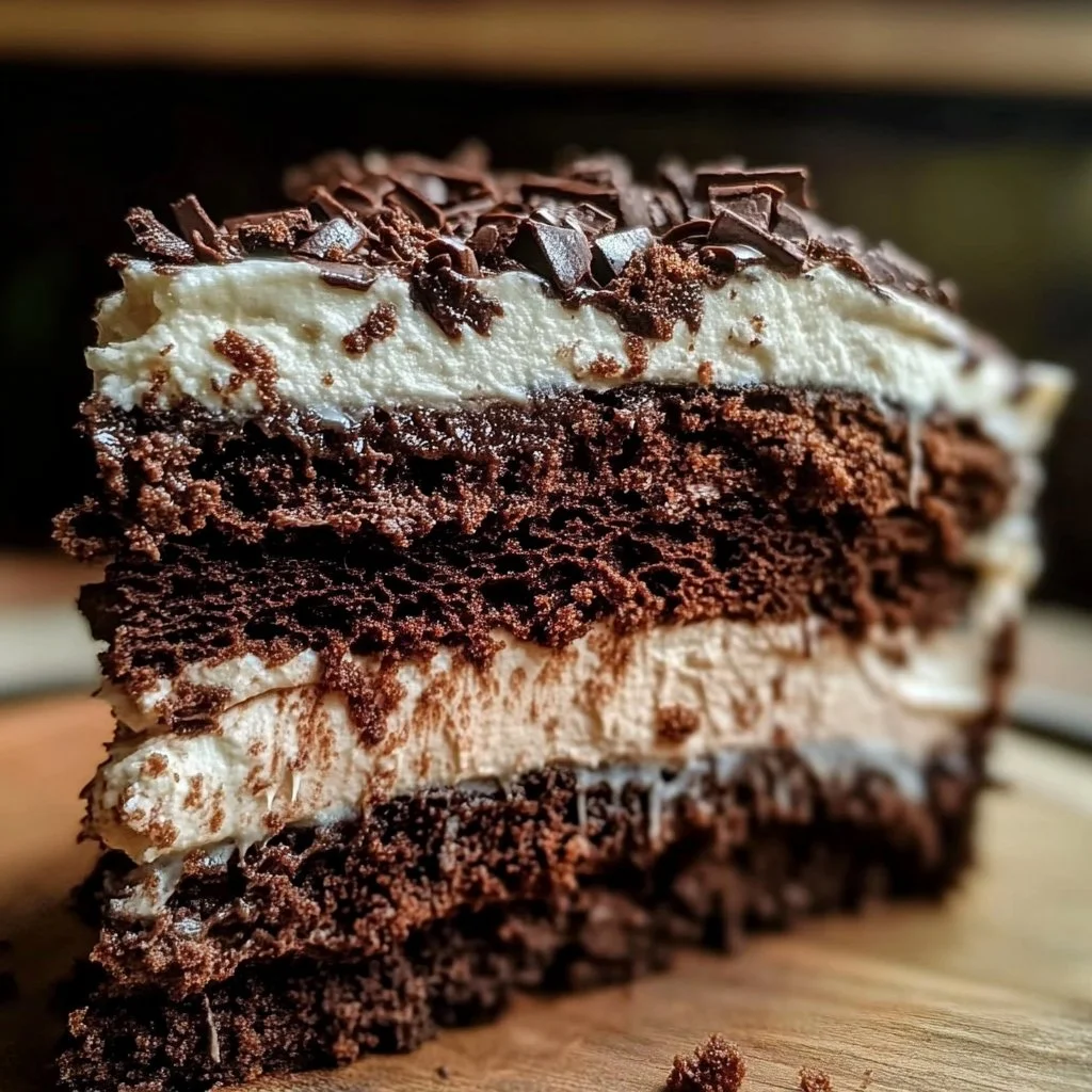 Layered Choc Ripple Cake with chocolate cream and biscuits