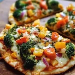 Christmas Tree Veggie Pizza decorated with colorful vegetables