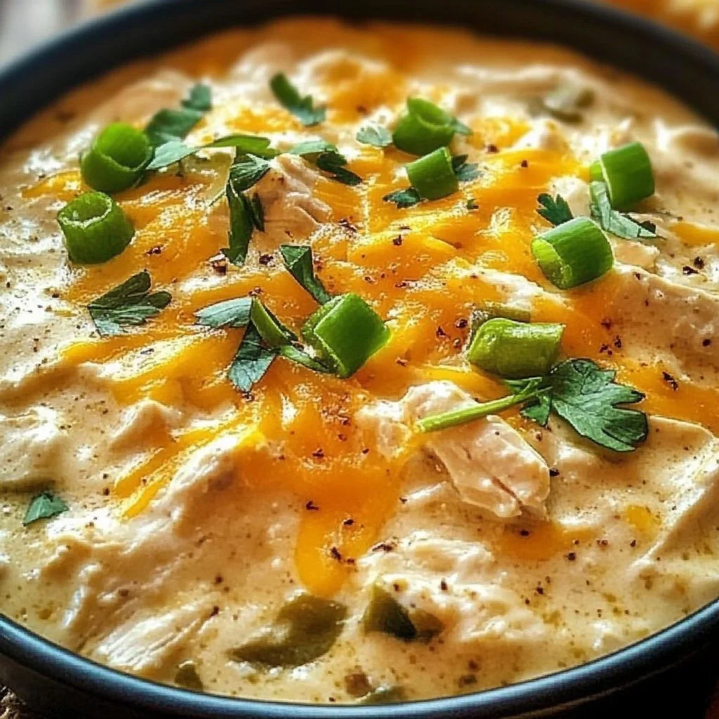 Creamy banana pepper chicken dip served in a bowl with veggies and chips.