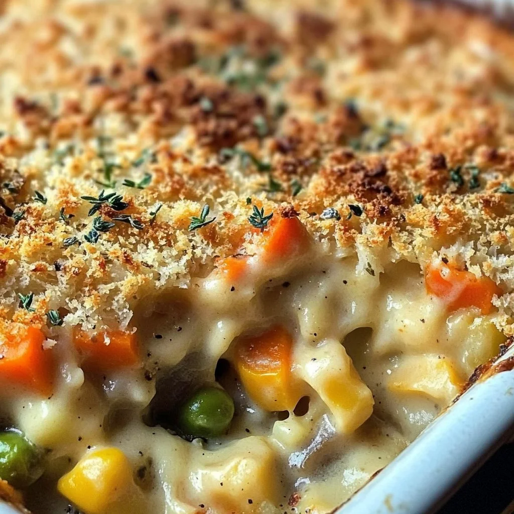 Creamy vegetable casserole dish loaded with fresh veggies and cheese