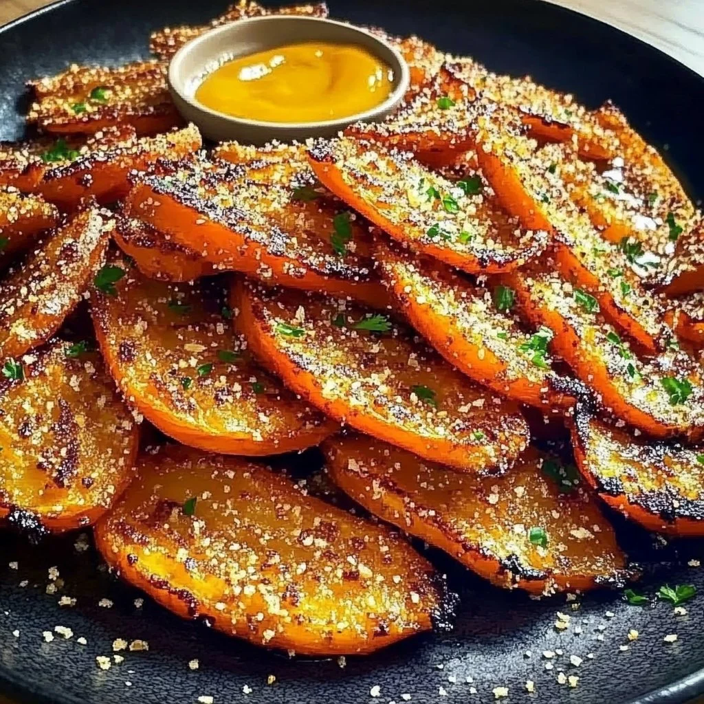 Plate of crispy smashed carrots garnished with herbs