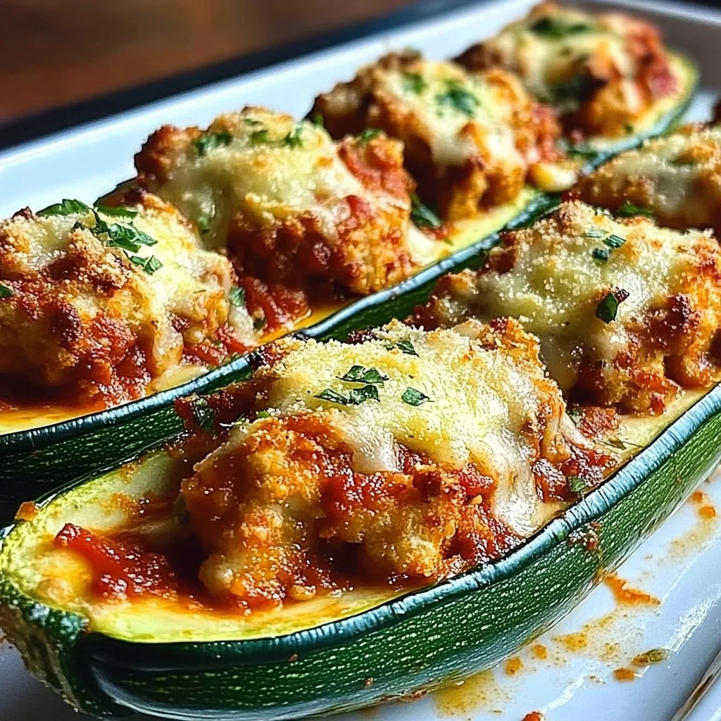 Chicken Parmesan Stuffed Zucchini Boats