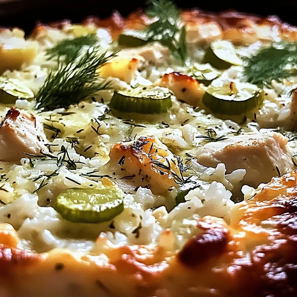 Easy chicken tzatziki rice bake with fresh ingredients in a baking dish