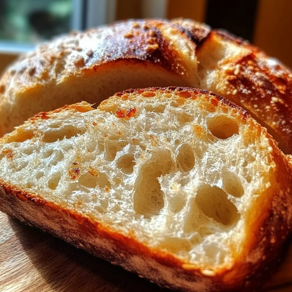 Freshly baked easy homemade bread on a wooden table