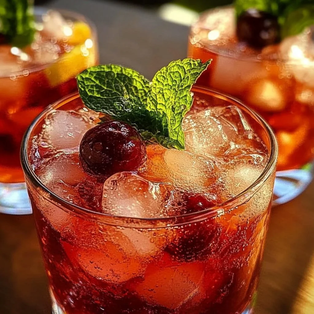 Festive Sparkling Fruit Mocktail with fresh fruits and bubbles