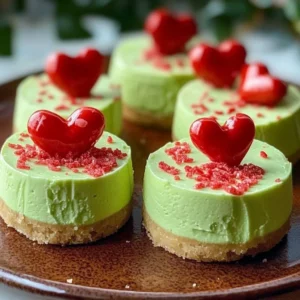 Delicious Grinch Mini Cheesecakes decorated for the holidays