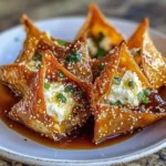 Hot honey feta wonton appetizer served on a plate