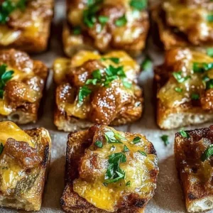 A plate of delicious hanky panky appetizers ready for serving at a party.