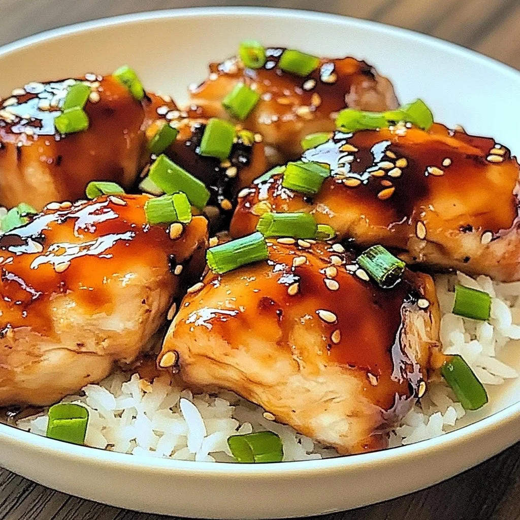 Delicious honey sriracha chicken garnished with green onions and served on a plate.