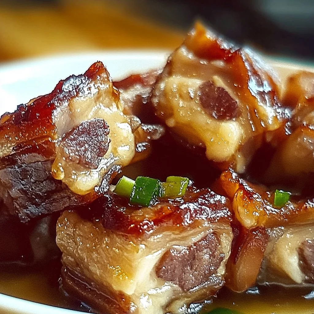 Plate of irresistible pig shots topped with barbecue sauce and onions.