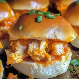 Plate of spicy Buffalo Chicken Sliders with fresh toppings