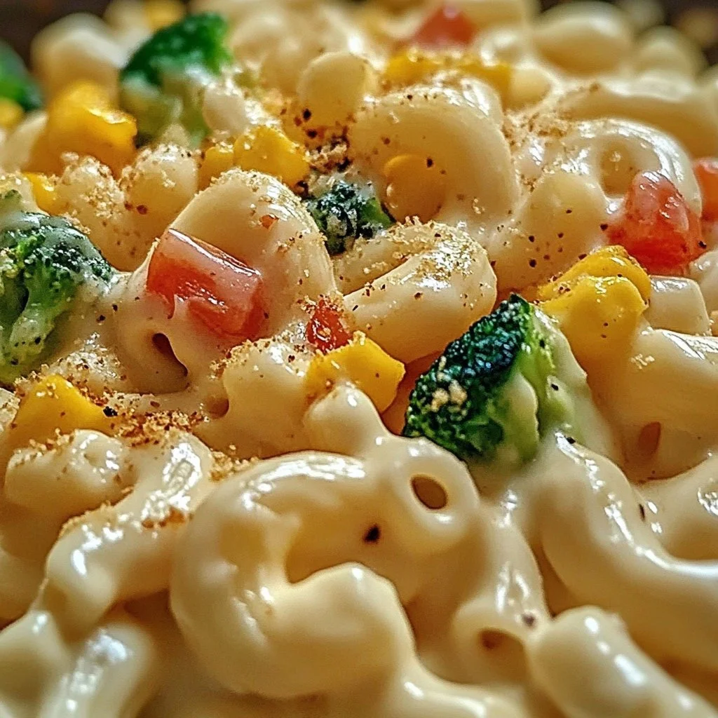 Irresistible Veggie Mac and Cheese with colorful vegetables and creamy sauce