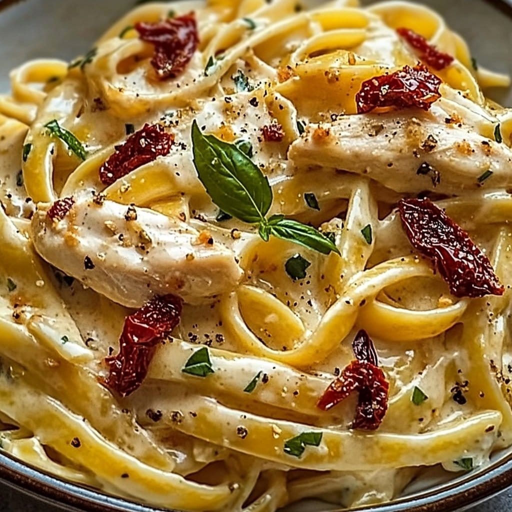 Fettuccine Alfredo with Chicken and Sun-Dried Tomatoes