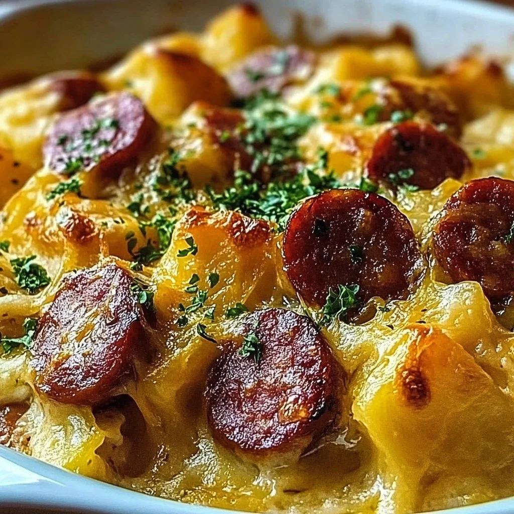 Kielbasa Sausage Cheesy Potato Casserole