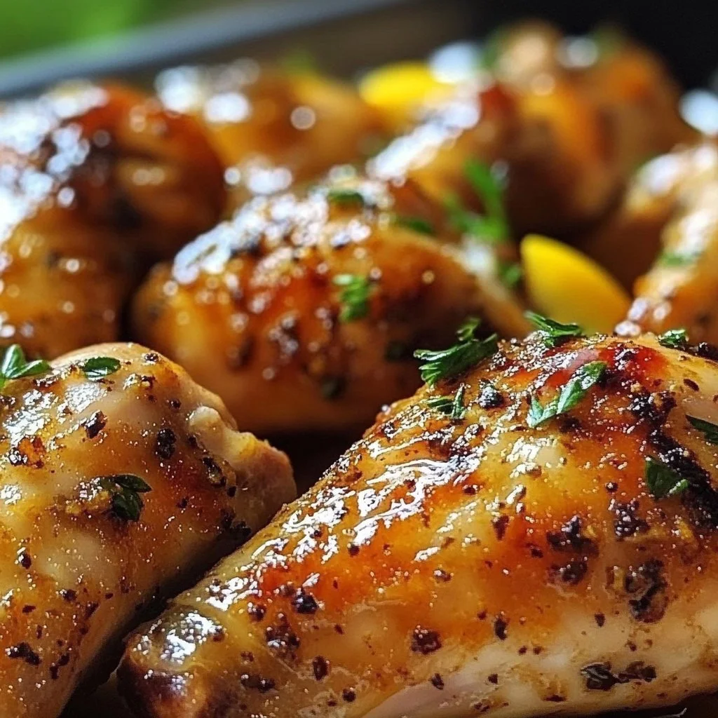 Lemon pepper chicken drumsticks served with herbs and spices.