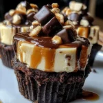 Loaded brownie cheesecake cups topped with chocolate and whipped cream
