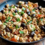 Mediterranean Keto Ground Chicken Skillet served in a frying pan