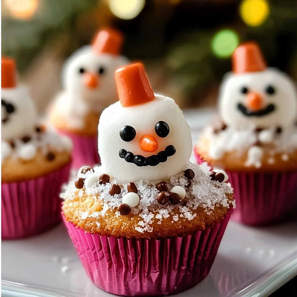 Melting Snowman Marshmallow Cupcakes