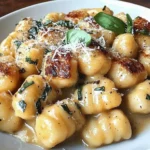 Picture of millionaire gnocchi served with creamy sauce - a decadent pasta dish.