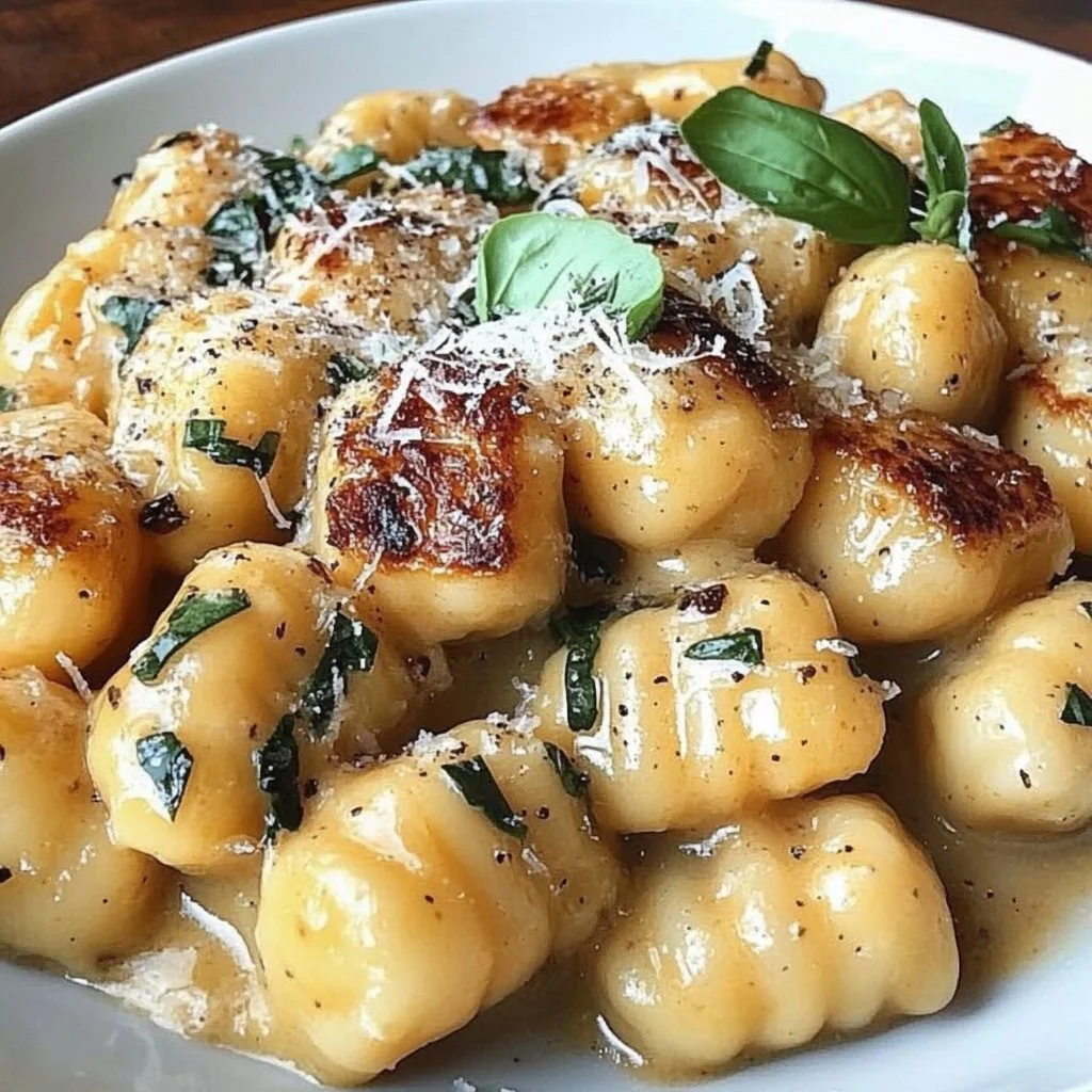 Picture of millionaire gnocchi served with creamy sauce - a decadent pasta dish.