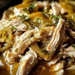 Delicious Mississippi Chicken cooked in a slow cooker, served with rice.