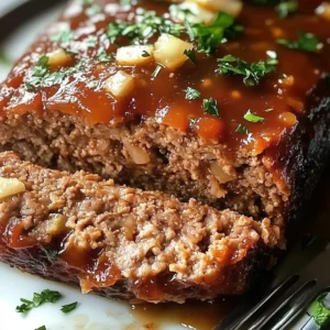 Delicious garlic parmesan meatloaf garnished with herbs and cheese