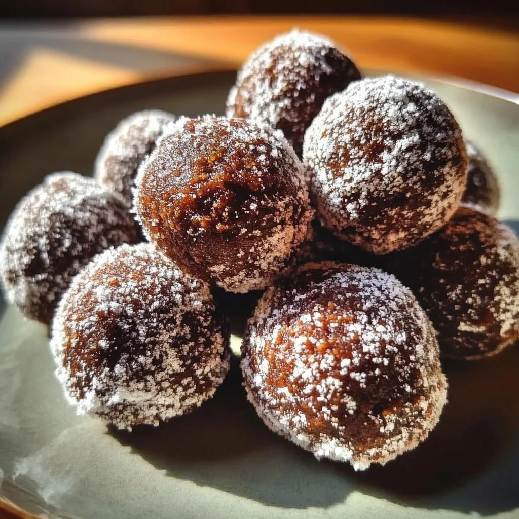 Delicious homemade rum balls sprinkled with cocoa and nuts