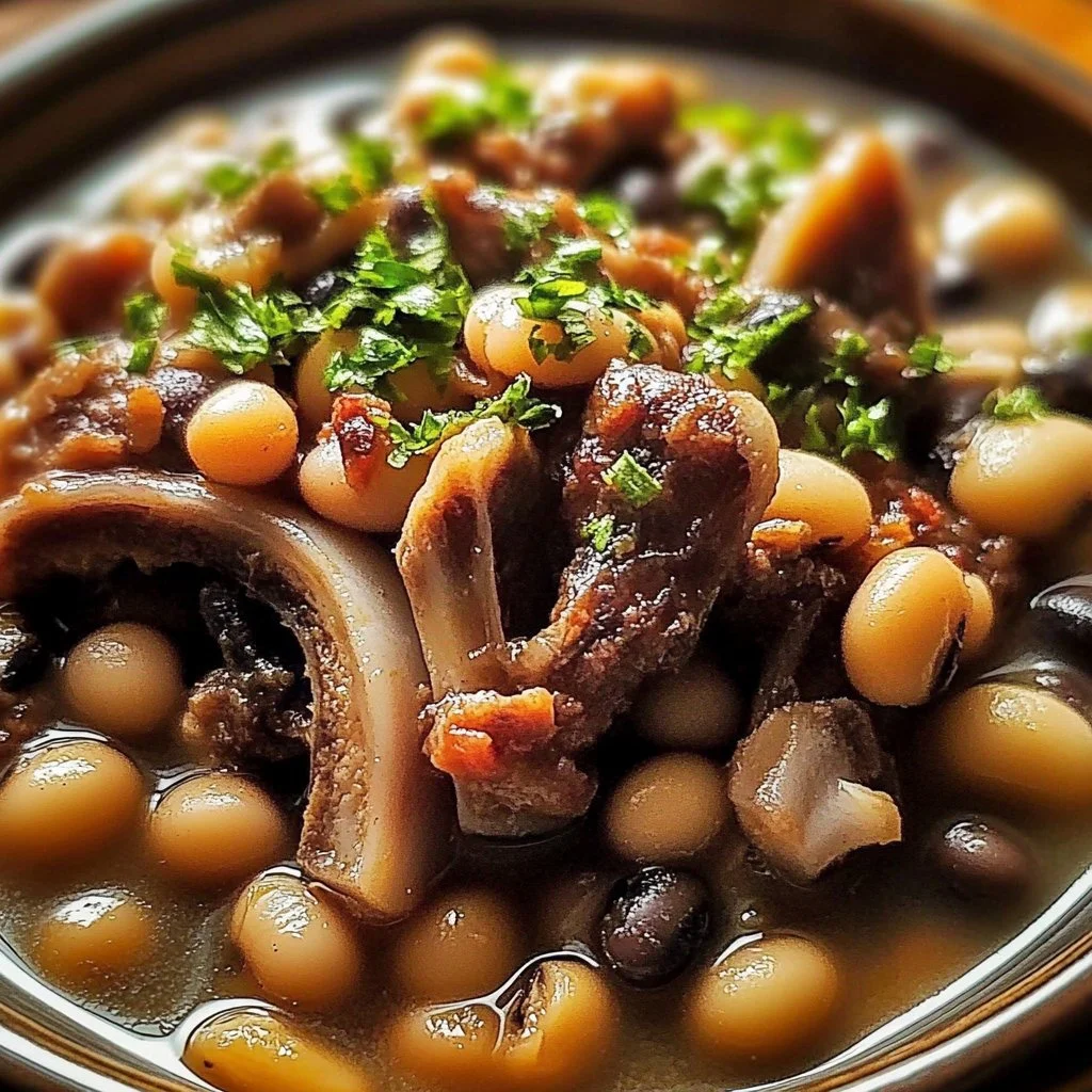 Delicious Southern black eyed peas dish with neck bones for comfort food lovers.
