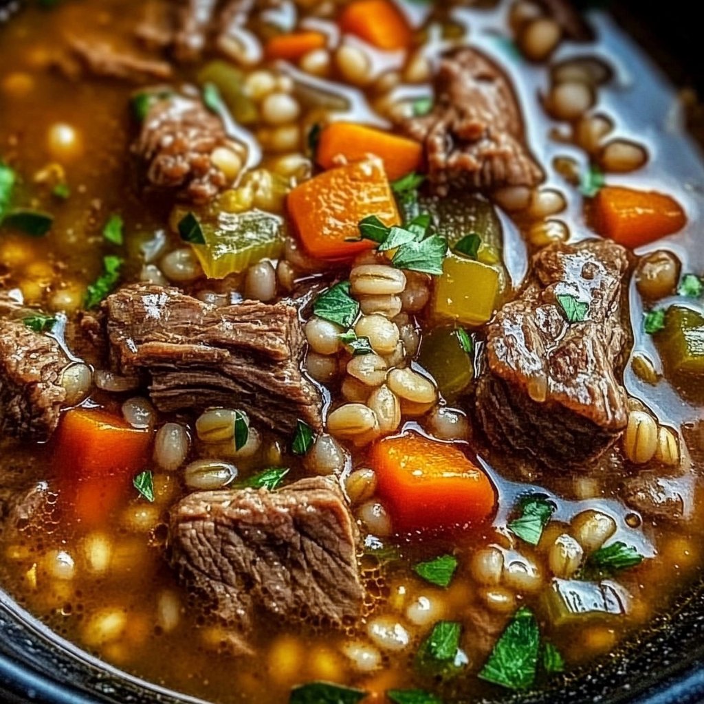 Thick Crockpot Beef and Barley Soup
