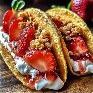 Strawberry Crunch Cheesecake Tacos with fresh strawberries and creamy filling