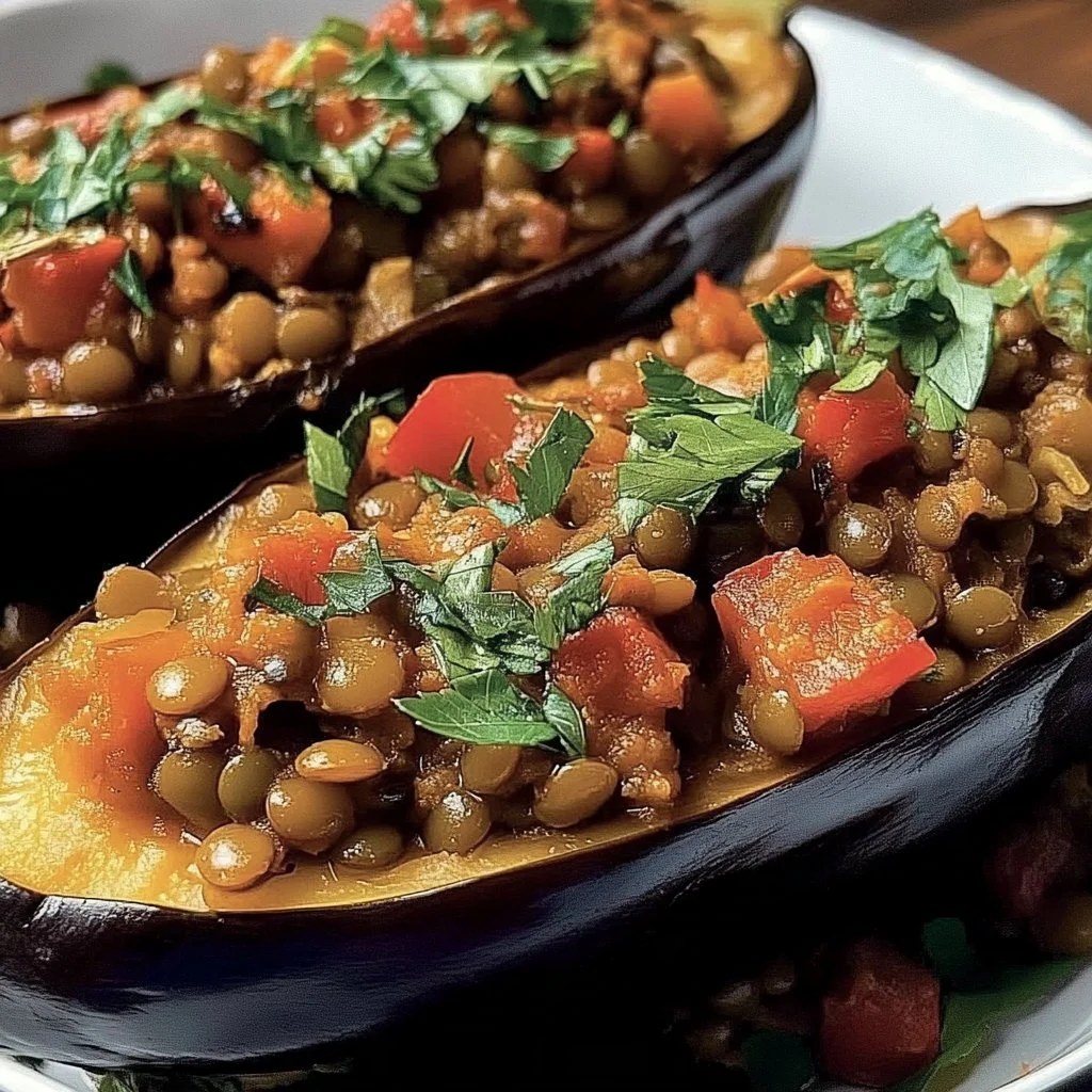 Stuffed Eggplant with Lentils
