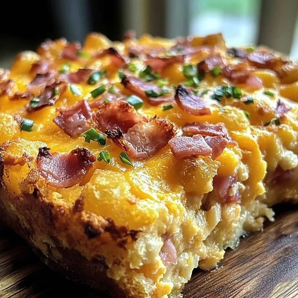 Delicious Tater Tot Breakfast Casserole served on a plate