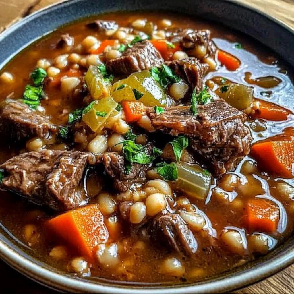 Thick Crockpot Beef and Barley Soup
