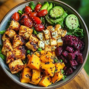 Vibrant healthy eating bowl with fresh vegetables and grains
