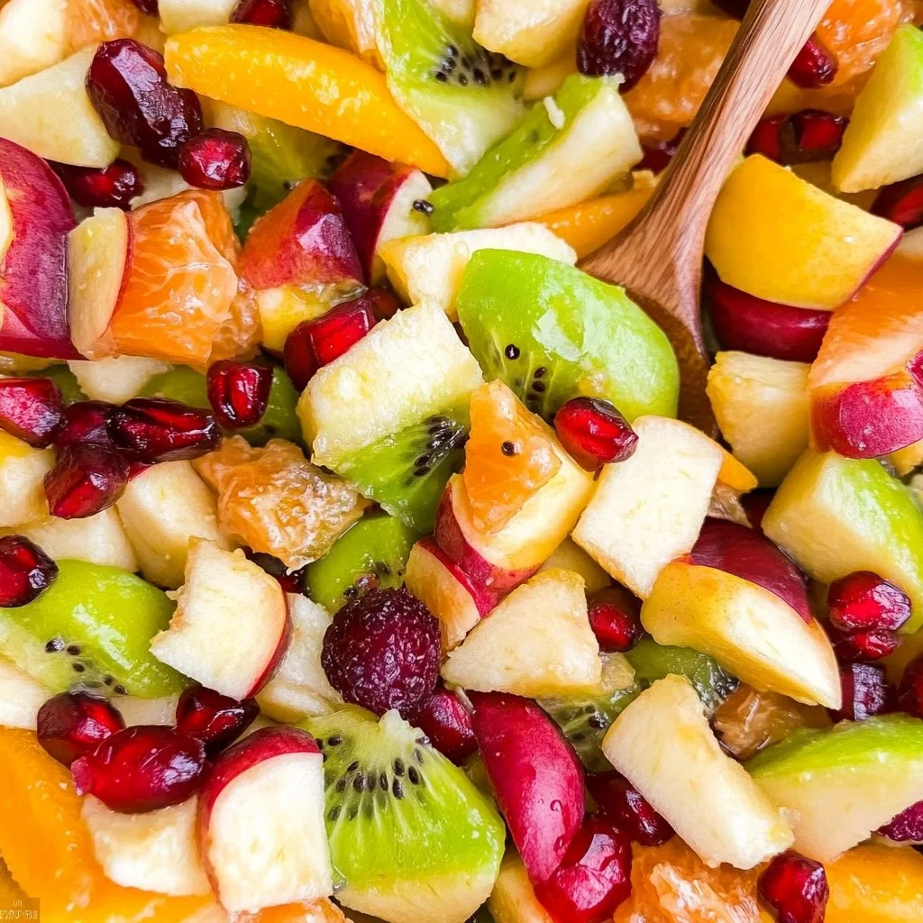 Colorful winter fruit salad with seasonal fruits in a bowl