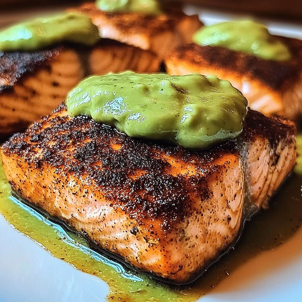 Baked Cajun Salmon with Avocado Sauce