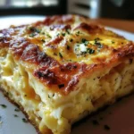 Delicious Baked Eggs Napoleon served in a ceramic dish with fresh herbs