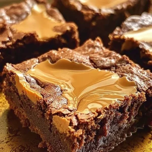 Delicious Biscoff brownies topped with a drizzle of caramel and Biscoff spread