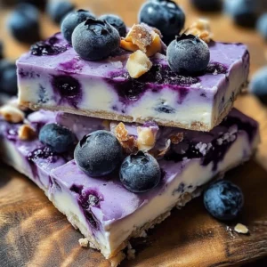 Blueberry frozen cottage cheese bark on a plate