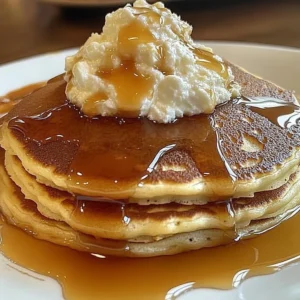 Delicious Butterbeer Pancakes topped with whipped cream and caramel drizzle