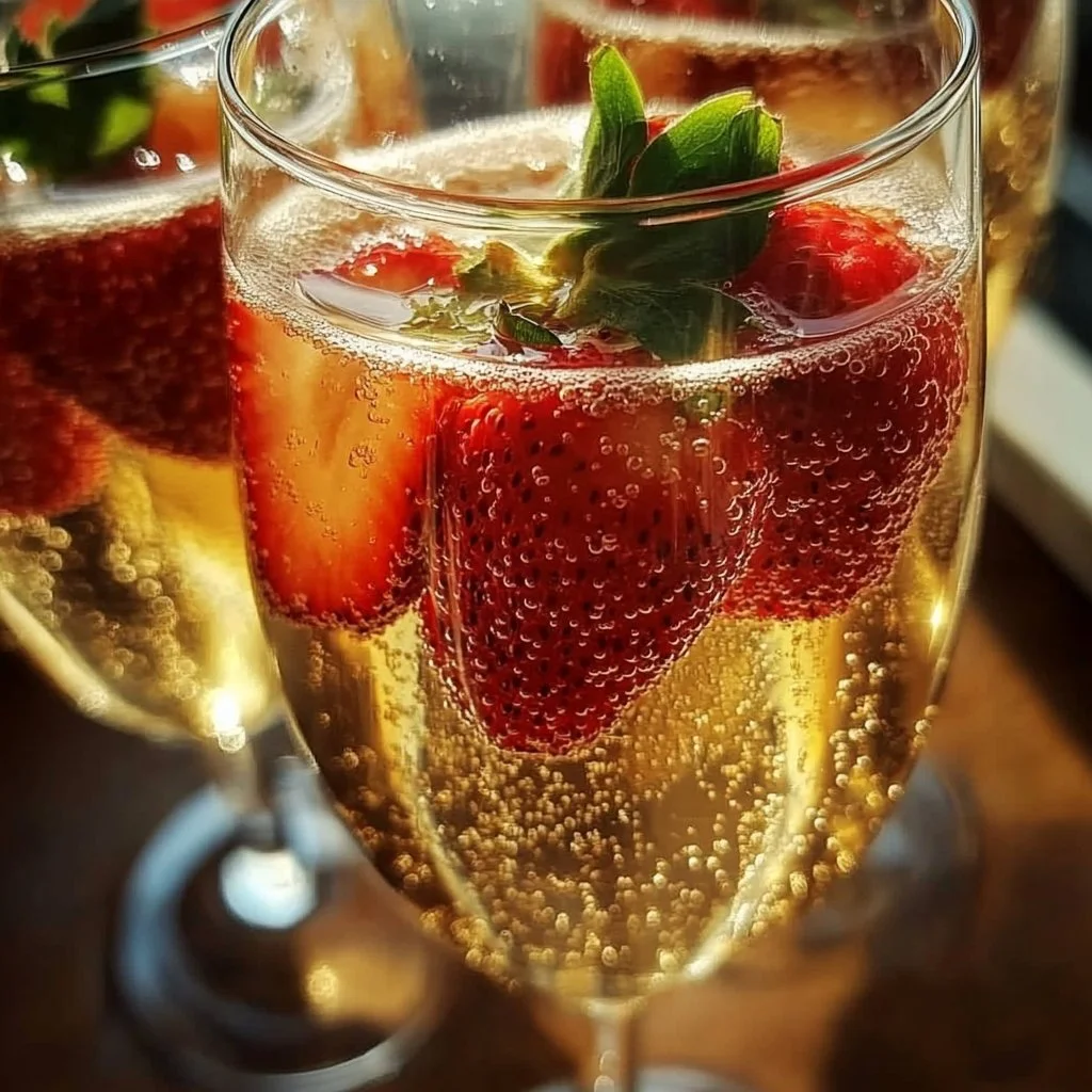 Champagne Cocktail with Strawberries and Raspberry Liqueur